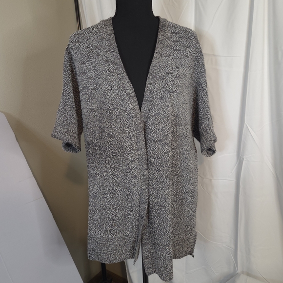 Tahari Sweaters - Tahari Women'a Gray/White Marled Open-Front Cardigan Cotton Blend Size XL